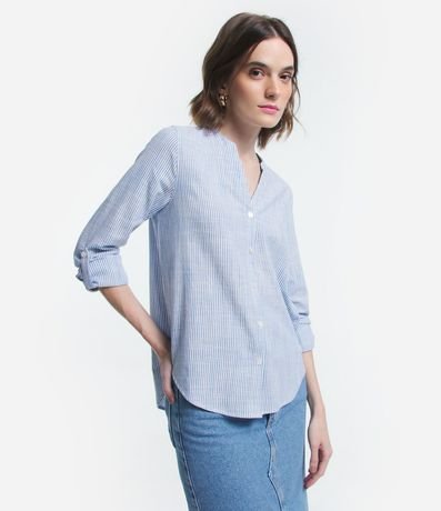 Camisa Manga Larga en Viscolino Rayado con Hilo Tinto 2