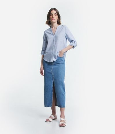 Camisa Manga Larga en Viscolino Rayado con Hilo Tinto 3