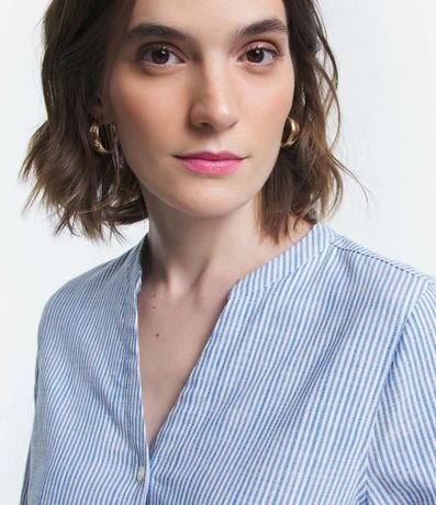 Camisa Manga Larga en Viscolino Rayado con Hilo Tinto 4