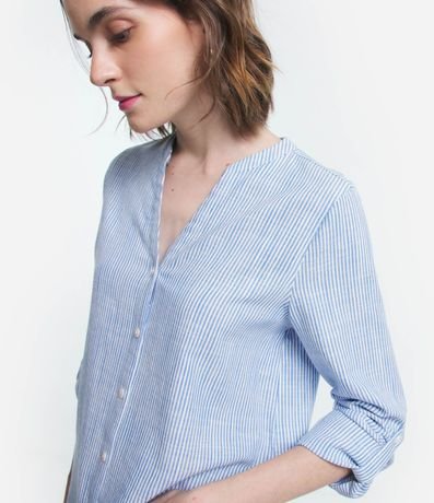 Camisa Manga Larga en Viscolino Rayado con Hilo Tinto 5