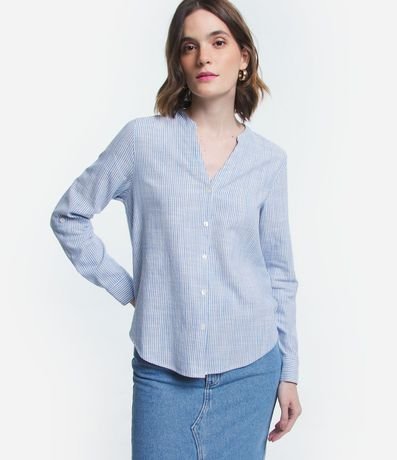 Camisa Manga Larga en Viscolino Rayado con Hilo Tinto 6