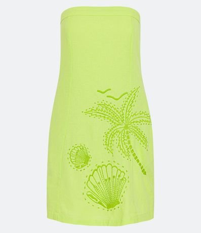 Vestido Corto en Lino con Bolsillos y Bordado Tropical 5