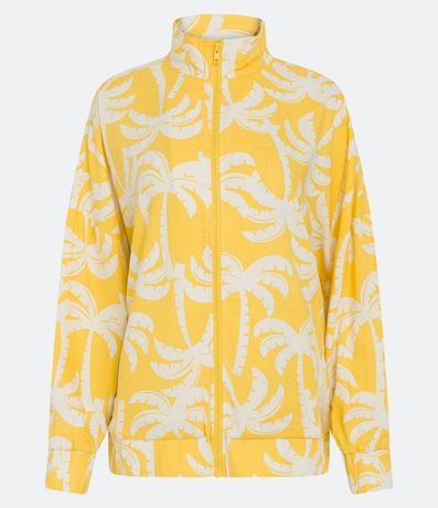 Campera Alargada en Lino con Estampado de Cocoteros