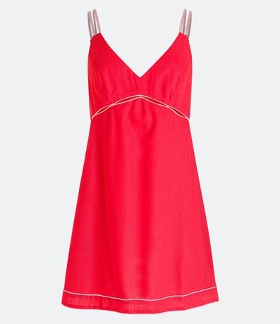 Vestido Corto de Tirantes Dobles en Lino con Costura Aparente 5