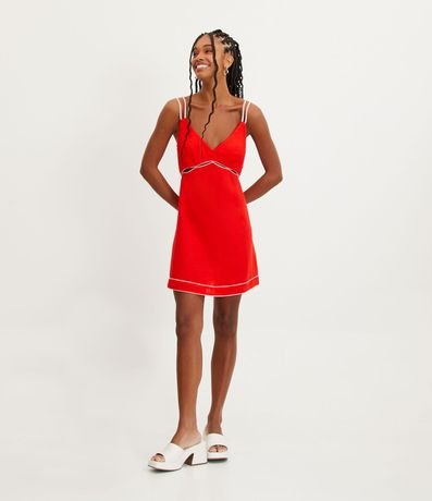 Vestido Corto de Tirantes Dobles en Lino con Costura Aparente 2