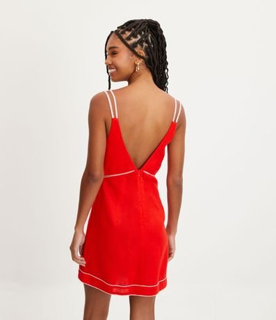 Vestido Corto de Tirantes Dobles en Lino con Costura Aparente 3