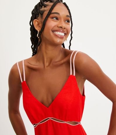 Vestido Corto de Tirantes Dobles en Lino con Costura Aparente 4