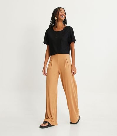 Pantalón Recto en Rib con Pliegas y Textura Rayada 1