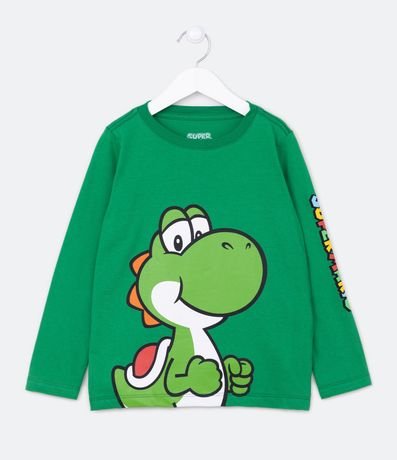 Remera Infantil con Estampa Yoshi y Lettering en la Manga - Talle 3 a 10 años
