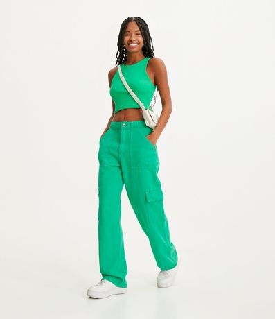 Blusa Cropped sin Mangas en Algodón Acanalado 2