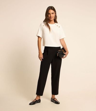 Blusa Manga Corta en Crepé con Botones en los Hombros 3