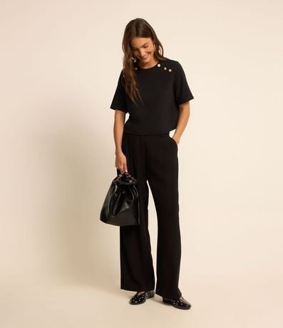 Blusa Manga Corta en Crepé con Botones en los Hombros 2