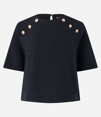 Blusa Manga Corta en Crepé con Botones en los Hombros 5