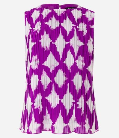 Blusa sin Manga en Crepé con Estampa de Rombos Abstractos
