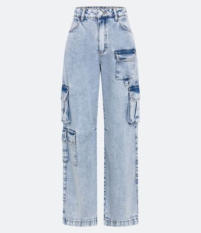 Pantalón Recto en Jeans con Bolsillos Cargo y Medio Aro en Metal 5