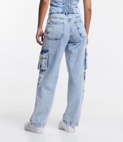 Pantalón Recto en Jeans con Bolsillos Cargo y Medio Aro en Metal 3
