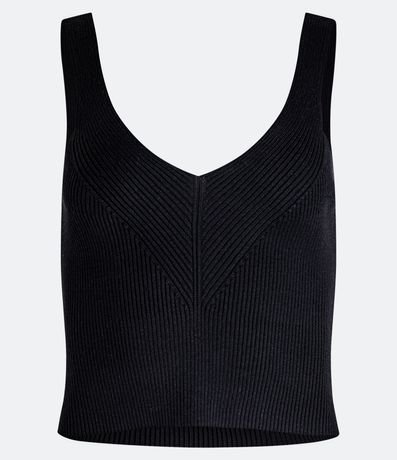 Blusa Corta de Tirantes en Punto Canalé con Escote en la  Espalda 5