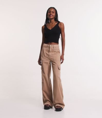 Blusa Corta de Tirantes en Punto Canalé con Escote en la  Espalda 2