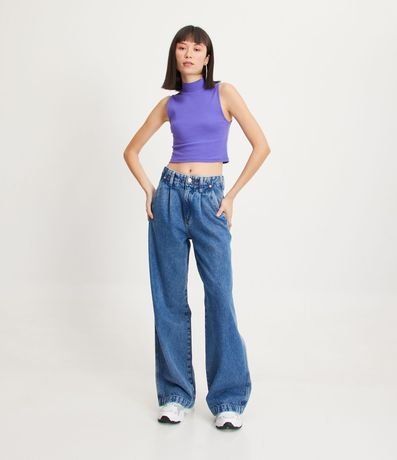 Blusa Cropped Básica sin Manga en Algodón con Cuello Alto 2