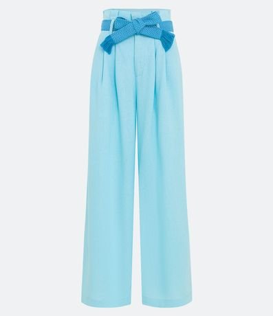 Pantalón Pantalona en Lino con Cinturón Bordado 5