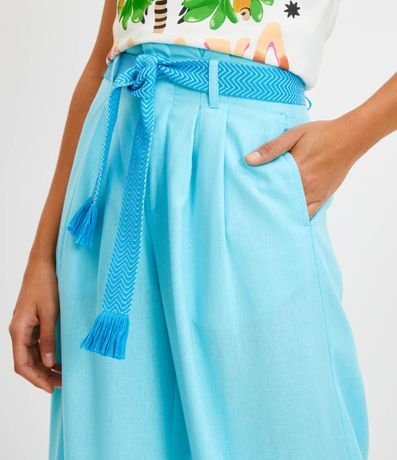 Pantalón Pantalona en Lino con Cinturón Bordado 4