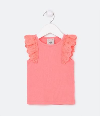 Blusa Musculosa Infantil Acanalada con Volado de Broderie - Talle 1 a 5 años