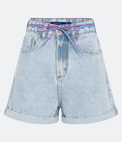 Short Mom Jeans Cintura Alta con Cordón y Bajo Plegado 1