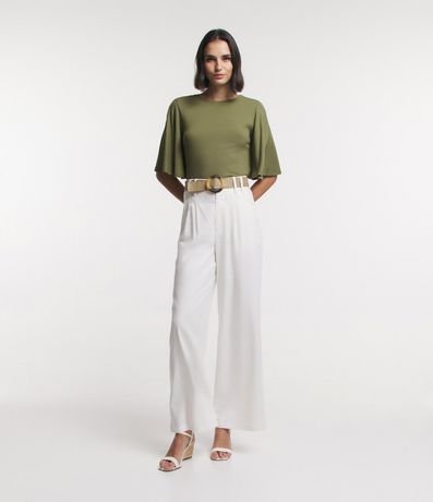 Pantalón Pantalona en Viscolino con Pliegues y Cinturón con Aro 1