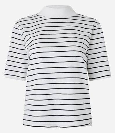 Blusa Básica con Cuello Alto y Estampa de Rayas 1