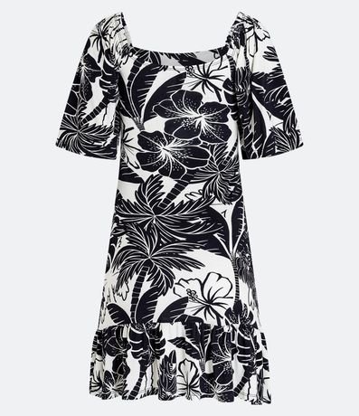 Vestido Corto en Viscosa con Manga Godé y Estampa Tropical 2
