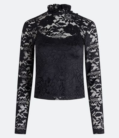 Blusa en Encaje con Cuello Alto Volado 1