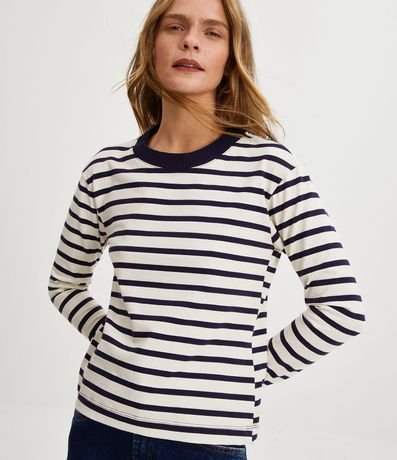 Blusa en Algodón Rayada con Sisa Desplazado 1
