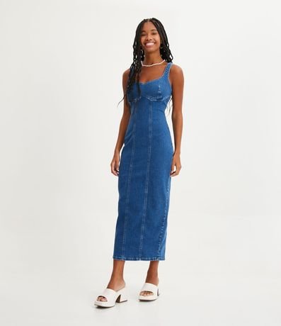 Vestido Midi en Jeans con Breteles Médios y Busto 1