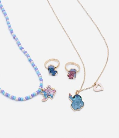Kit 02 Collares y 02 Anillos Infantiles con Detalles del Stitch y Angel