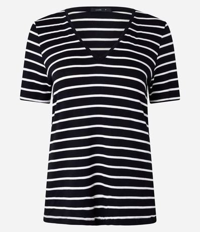 Remera en Media Malla Rayada con Escote V 5