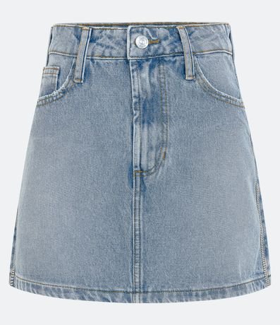 Pollera corta en Jeans con Bolsillos y Brillo Lateral 1