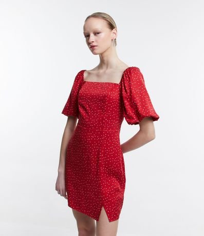 Vestido Corto en Viscosa de Lunares con Mangas Abullonadas 1