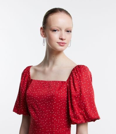 Vestido Corto en Viscosa de Lunares con Mangas Abullonadas 4