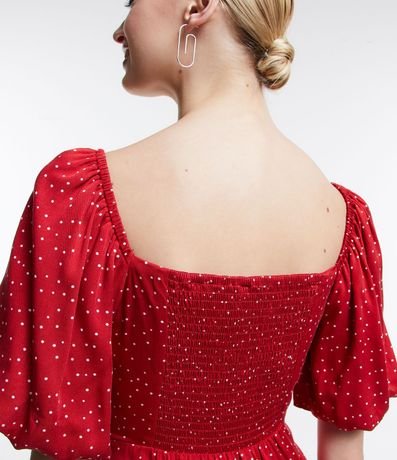 Vestido Corto en Viscosa de Lunares con Mangas Abullonadas 5