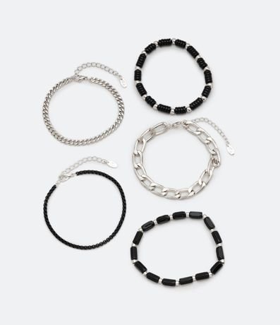 Kit 05 Pulseras con Cadenas Abalorios y Piedras