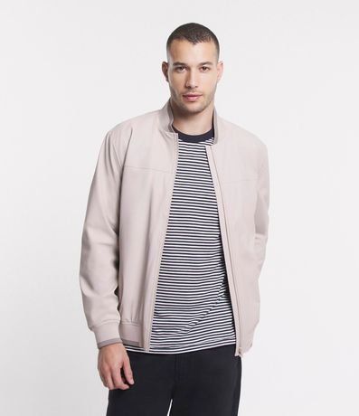 Campera Bomber en Material Gomoso y Cuello Alto