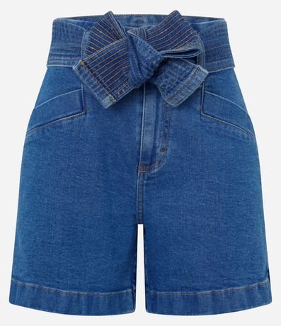 Short Cintura Alta en Jeans con Cinturón de Tela Pespuntado 5