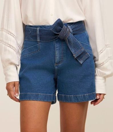 Short Cintura Alta en Jeans con Cinturón de Tela Pespuntado 3