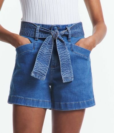 Short Cintura Alta en Jeans con Cinturón de Tela Pespuntado 2