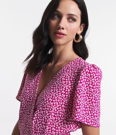 Enterito Manga Corta Ajustado a la Cintura con Corazones Estampados 3