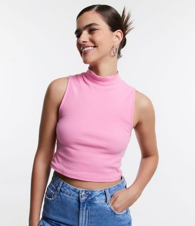 Blusa Cropped Básica sin Manga en Algodón con Cuello Alto 1