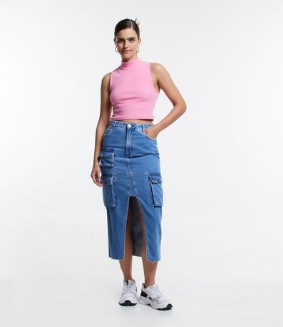 Blusa Cropped Básica sin Manga en Algodón con Cuello Alto 2
