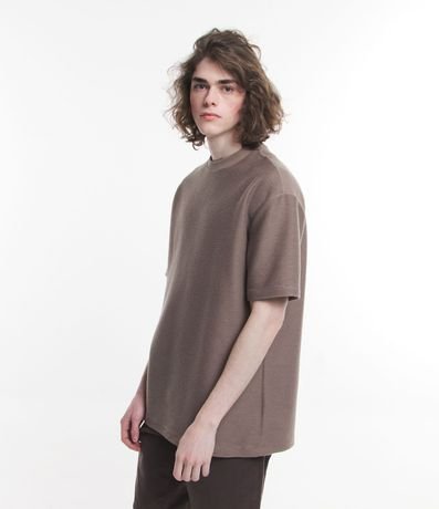 Remera Relaxed en Media Malla con Textura Acanalada y Manga Corta