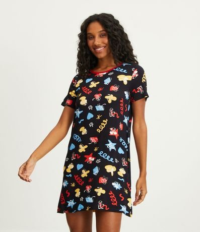 Camisón Corta en Viscolycra con Estampado Elementos Disney 1