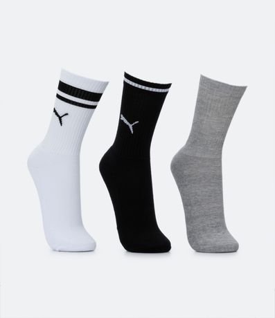 Kit 03 Medias Caña Larga Deportiva en Algodón con Logotipo y Lettering Puma 2